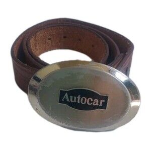 VINTAGE AUTOCAR HOOD ORNAMENT TRUCK BELT BUCKLE & Western Tooled BELT Size 34